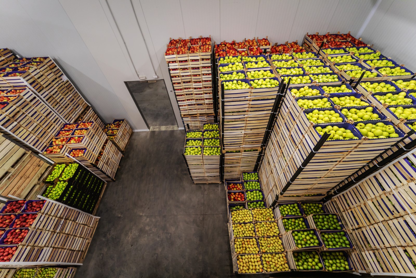 refrigerated products in crates ready for stretch wrapping