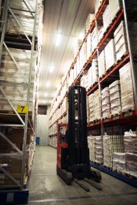 stretch wrapped refrigerated products in a cold warehouse