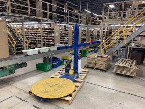 customer's existing, old Vestil pallet wrapping unit