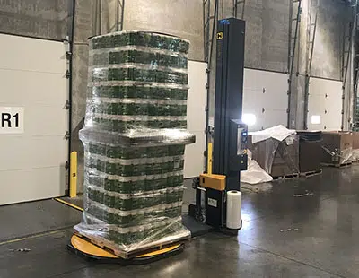 Double stacked toilet paper wrapped on pallet