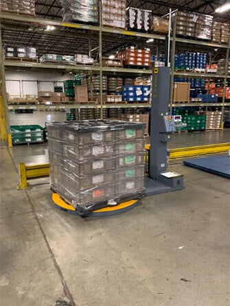 Wrapped parts on pallet wrapper