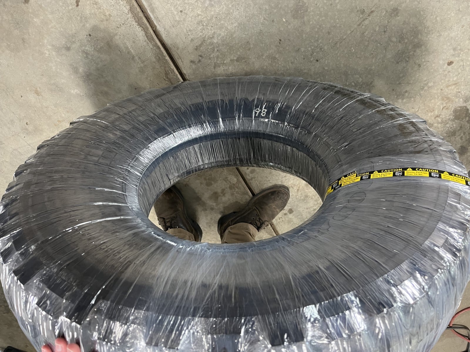 A stretch wrapped tire
