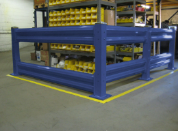 Blue custom guard rails in a warehouse